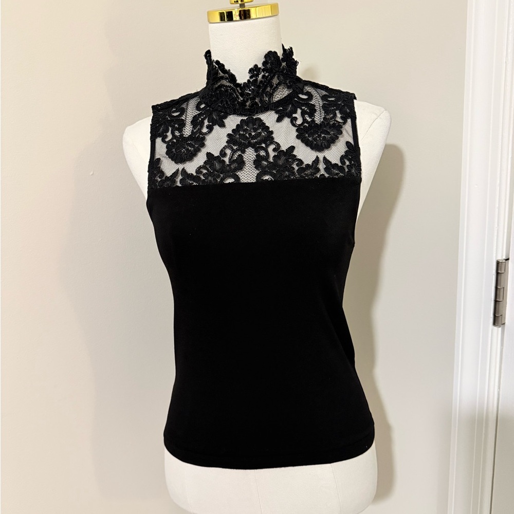 Alice + Olivia Black Lace Sleeveless Blouse